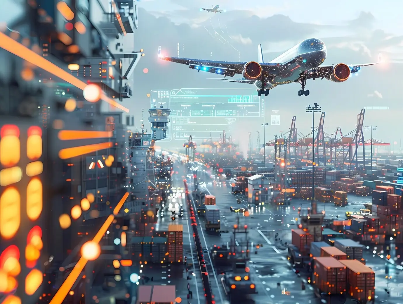 Futuristische und technologische Hologramme für Transportmittel der Logistik